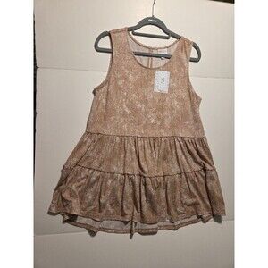 LULAROE SMALL Eliana Babydoll Tiered Sleeveless Top Beige Tan White NEW! Floral